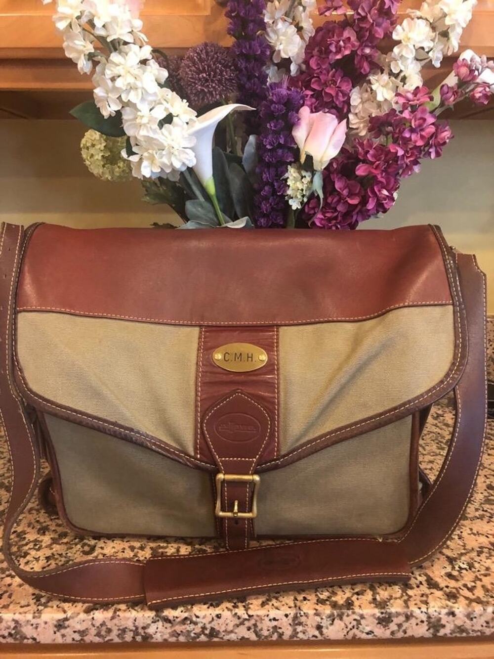 J W HULME CANVAS LEATHER BRIEFCASE BAG MESSENGER (300